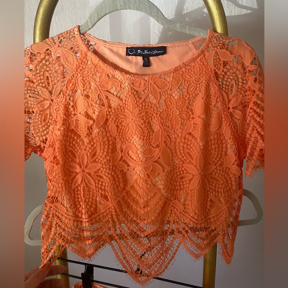 For Love And Lemons Orange Embellished Crop Blouse
